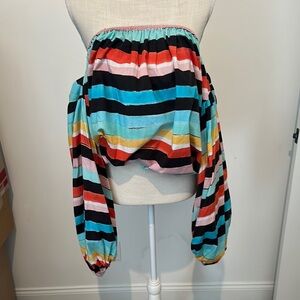 Caroline Constas Colorful Striped Off-Shoulder Top